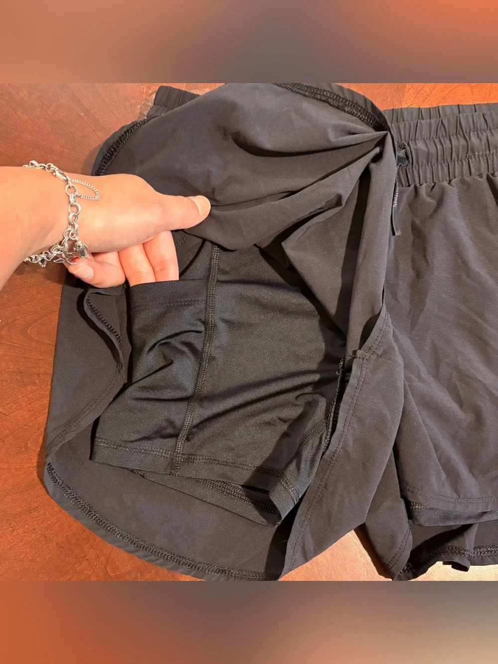 All In Motion 2-in-1 Run Shorts Girls Large (10/12) Black EUC Spandex Pockets